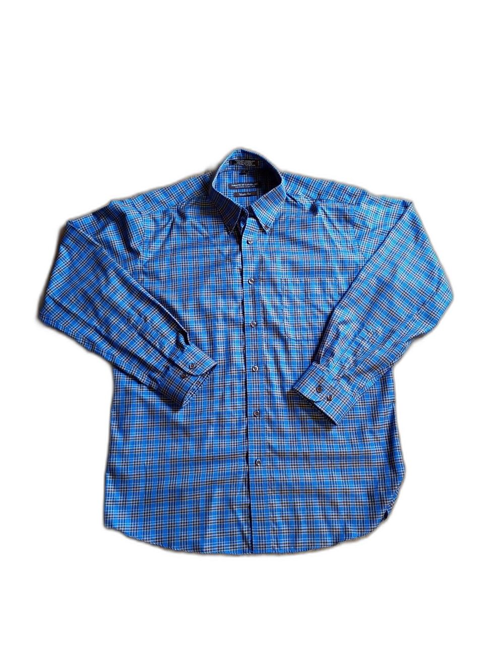 Forsyth of Canada Wrinkle Free Plaid Shirt Mens L Blue